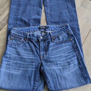 Miss Me, Medium Wash 3 Pocket Jeans Distressed Bell Bottom Blue Jeans, Size 27